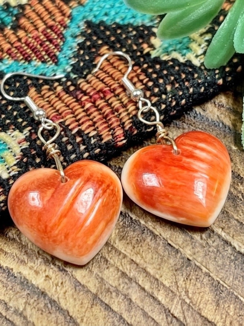 Vibrant Spiny Oyster Heart Sterling Silver Earrings - Handmade In USA